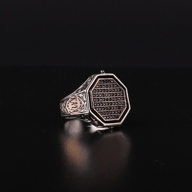 Black Zircon Silver Ring With Multistones