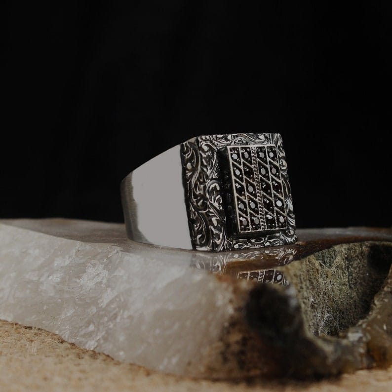 Rhodium Plated Black Zircon Men Ring