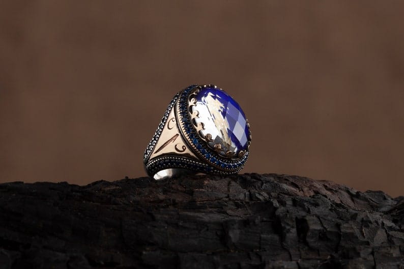 Handmade Oval Blue Zircon Silver Ring