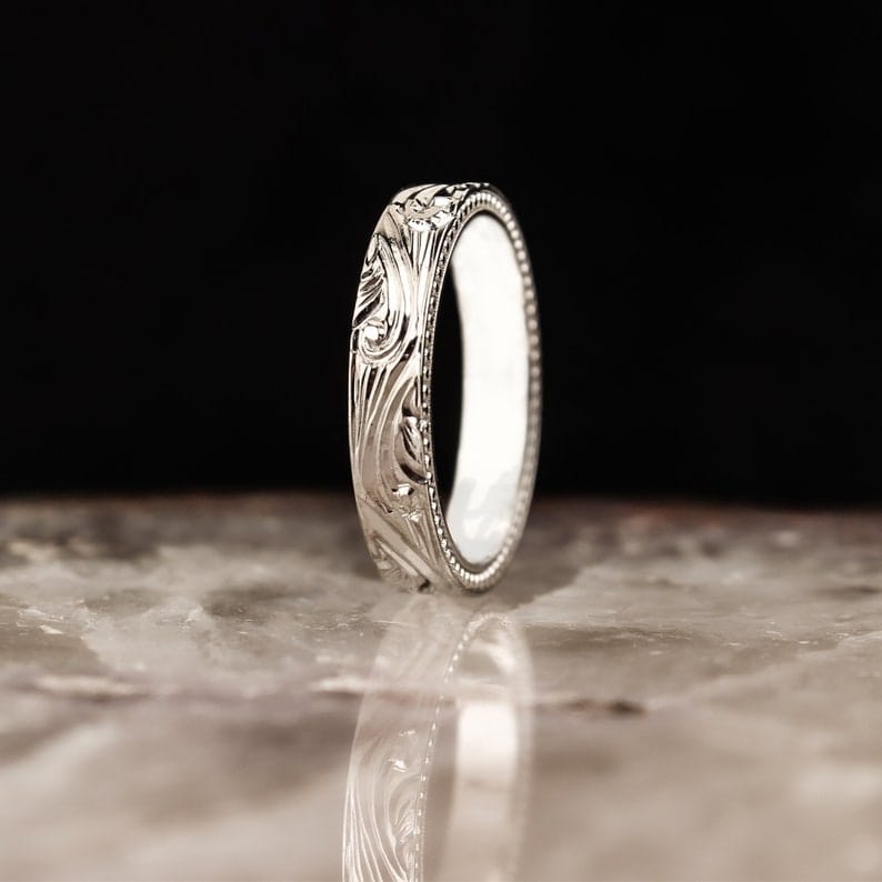 Engraved Unisex Silver Wedding Ring