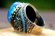 Görseli Galeri görüntüleyiciye yükleyin, Hand Carved Silver Turquoise Ring
