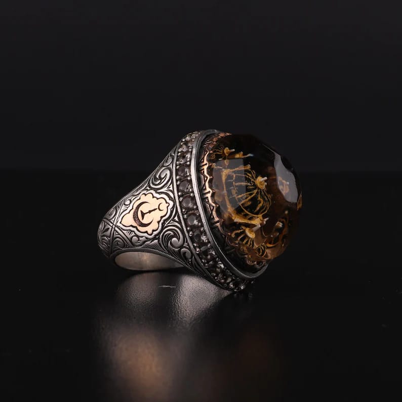 Unique Dome Hand Carved Silver Ring