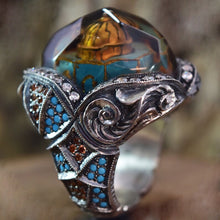 Görseli Galeri görüntüleyiciye yükleyin, Elegant Hand Carved Multistone Silver Ring
