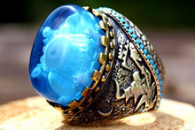 Görseli Galeri görüntüleyiciye yükleyin, Hand Carved Silver Turquoise Ring
