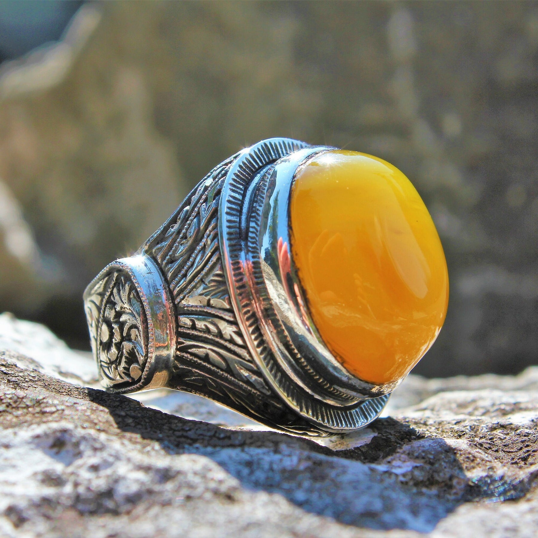 Yellow Amber Stone Ring