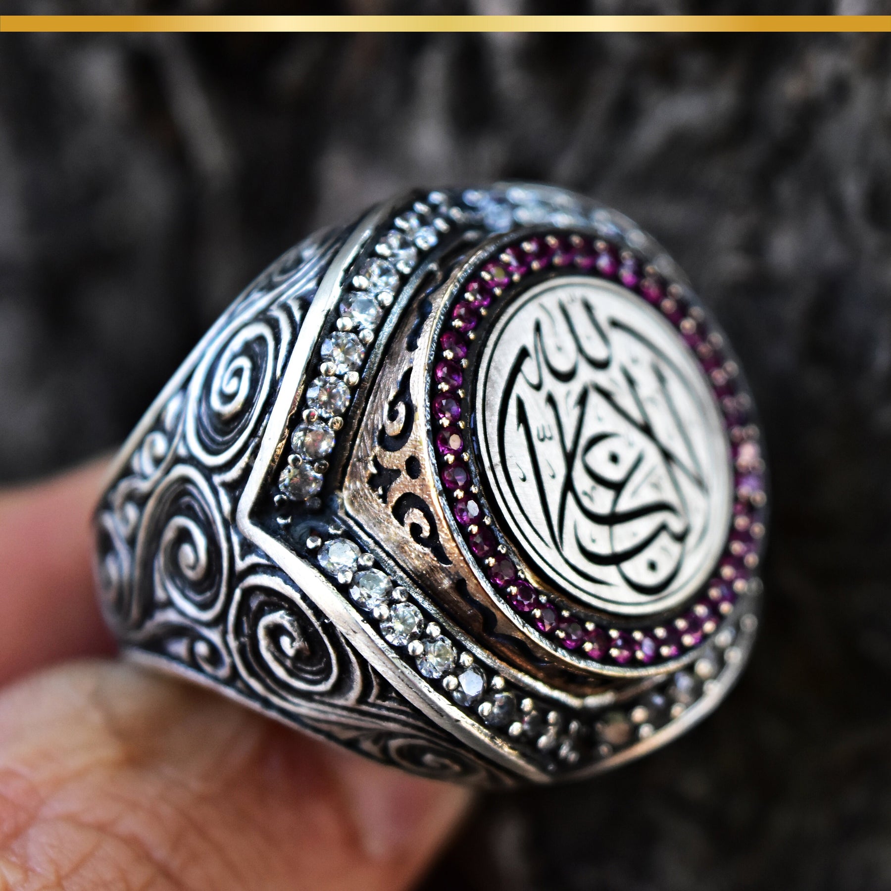 Arabic Calligraphic Multistoned Silver Ring