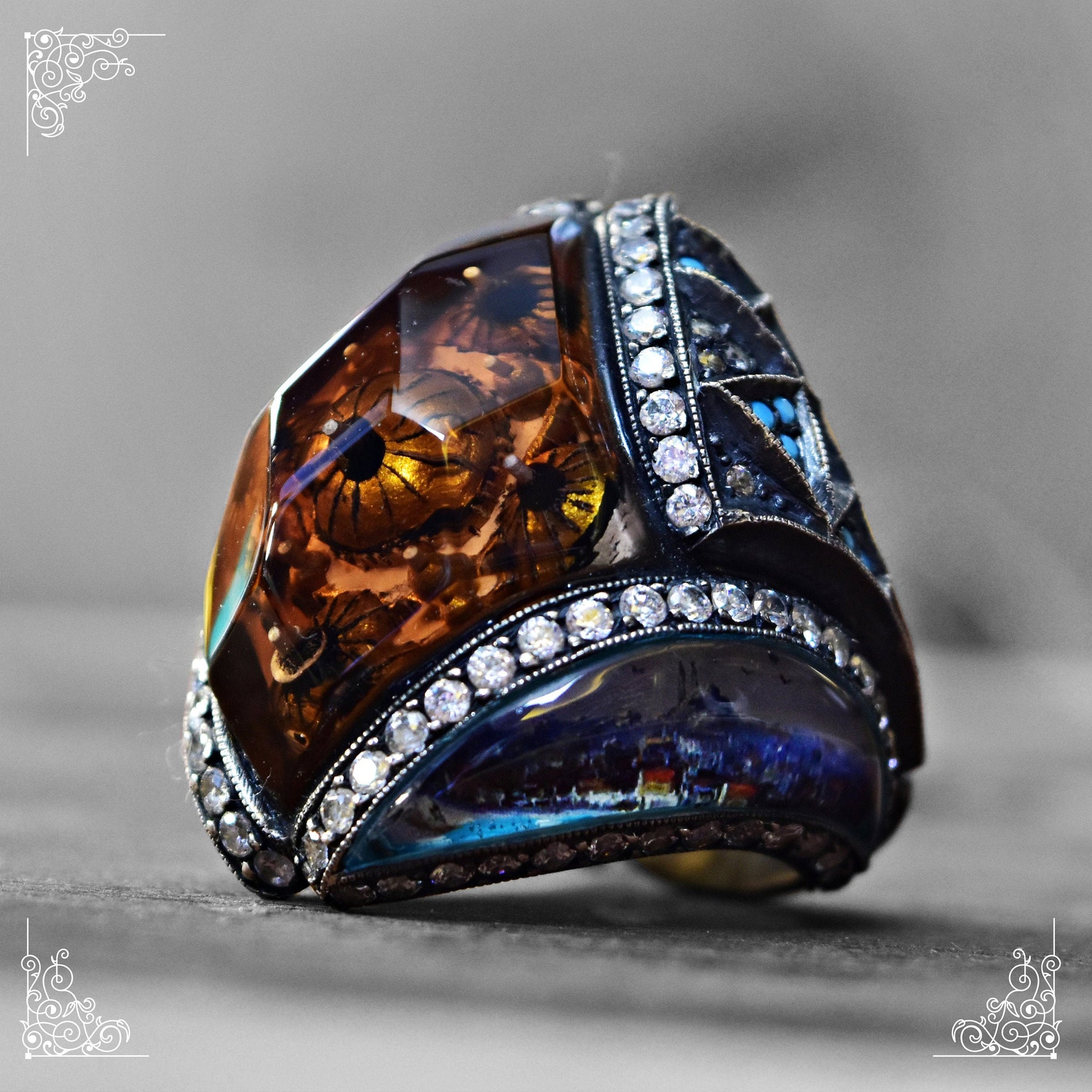 Stunning Carved Gemstone Ring Men