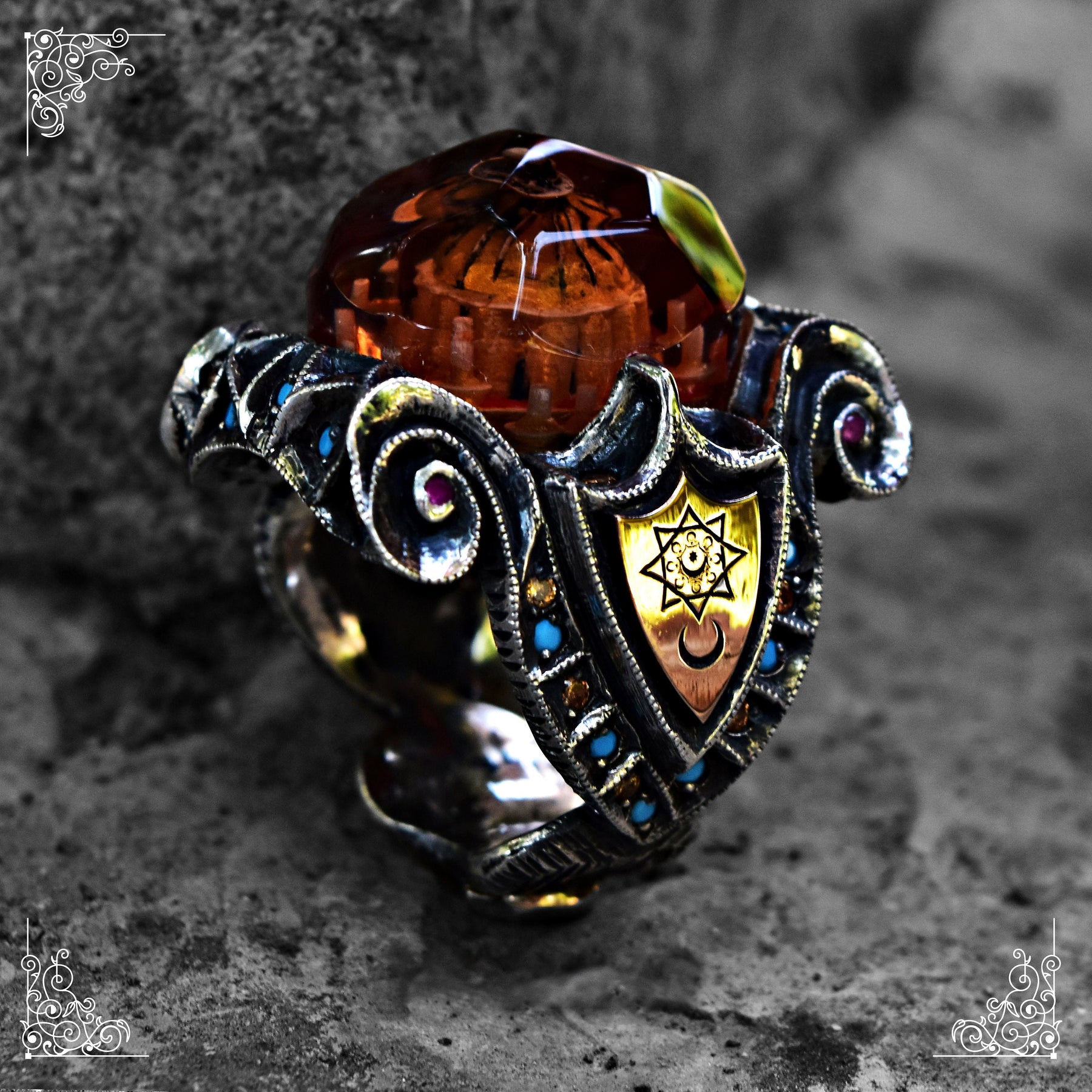 Unique Dome Gemstone Ring Men