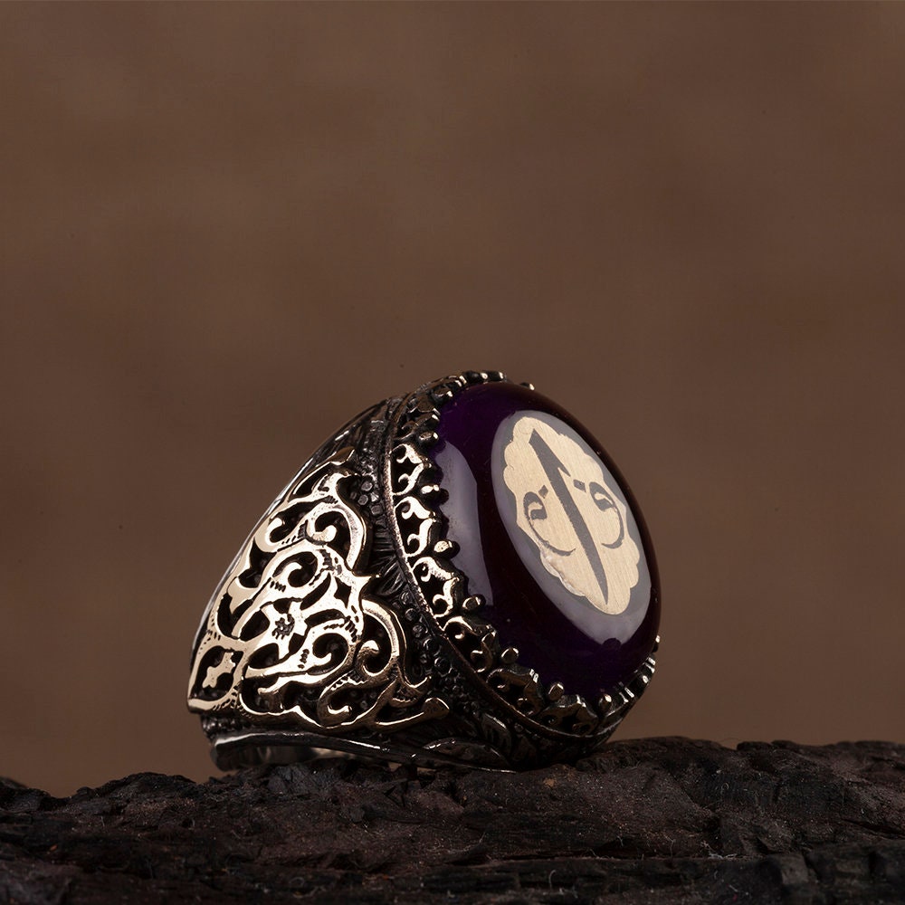 Mens Purple Amber Ring Sterling Silver