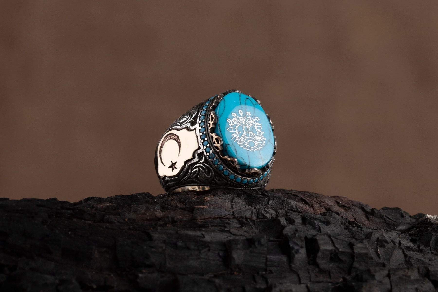 Large Blue Amber Sterling Silver Ring