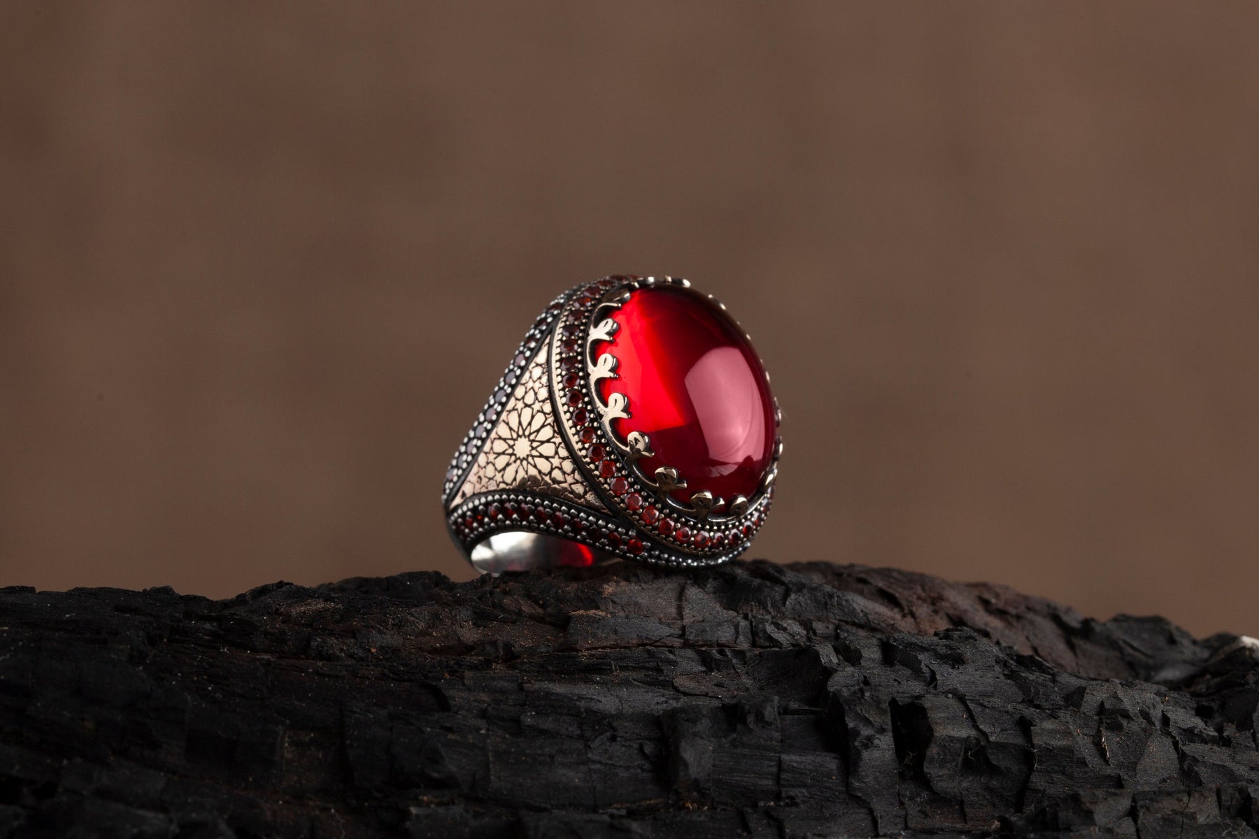 Red Amber Sterling Silver Ring