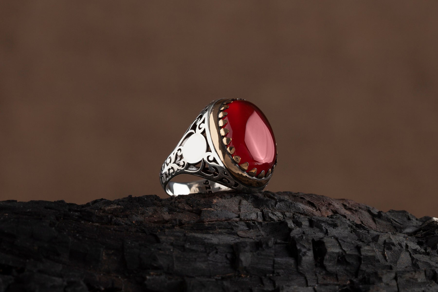 Customizable Mens Red Silver Ring