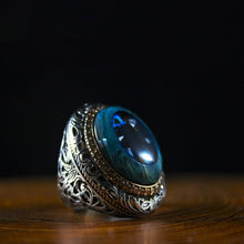 Görseli Galeri görüntüleyiciye yükleyin, Blue Amber Silver Men Ring
