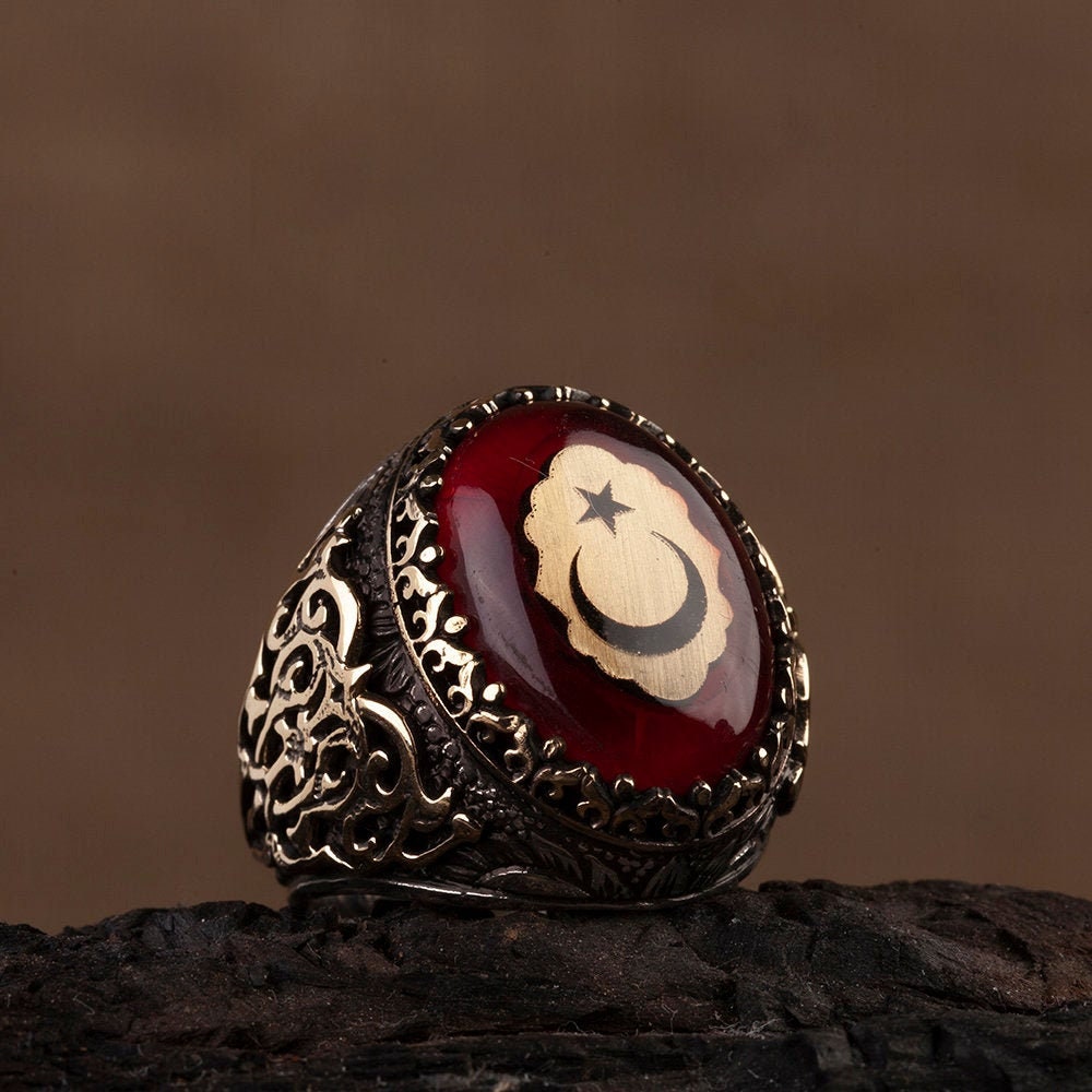 Red Amber Crescent and Amber Ring