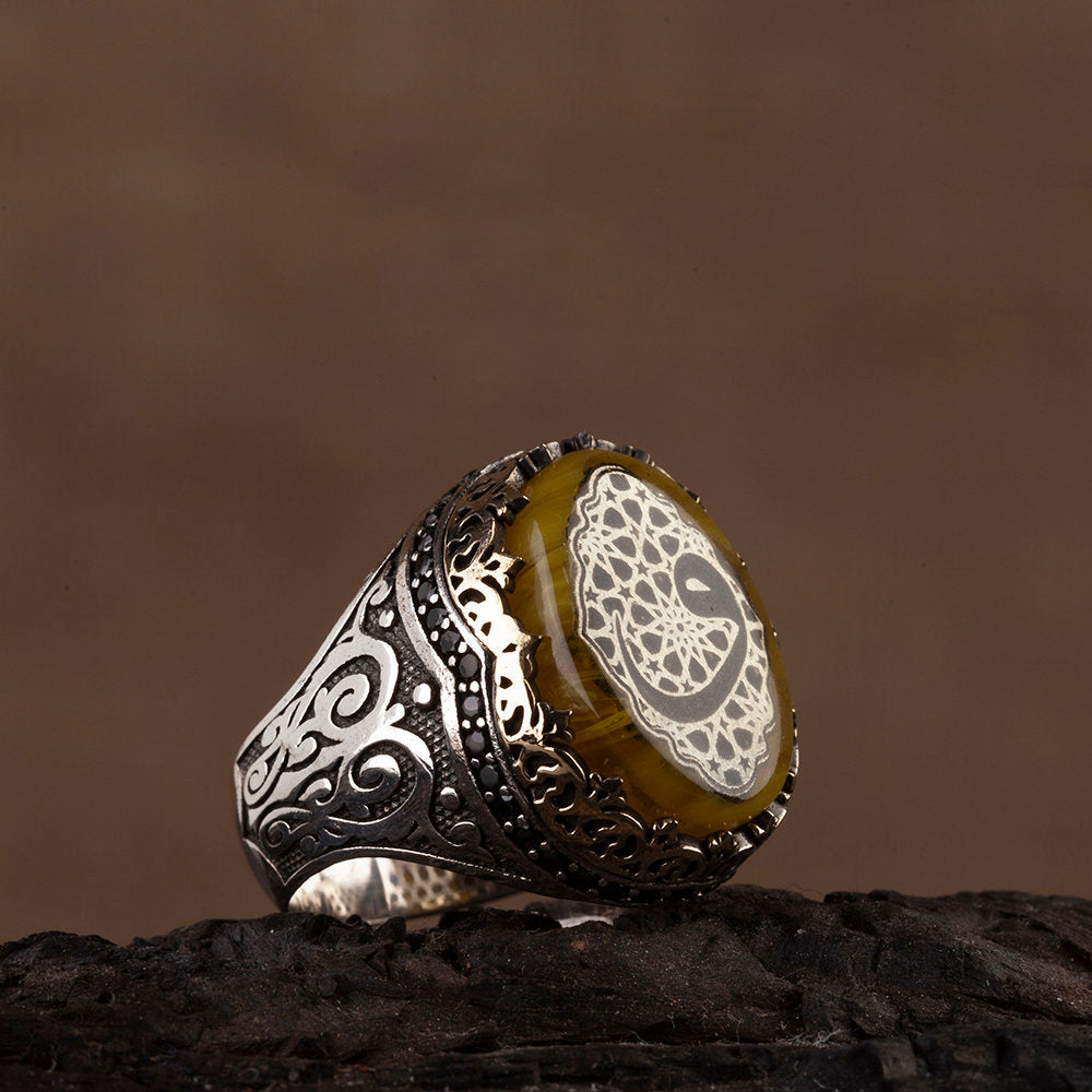 Arabic Letter Amber Sterling Silver Ring