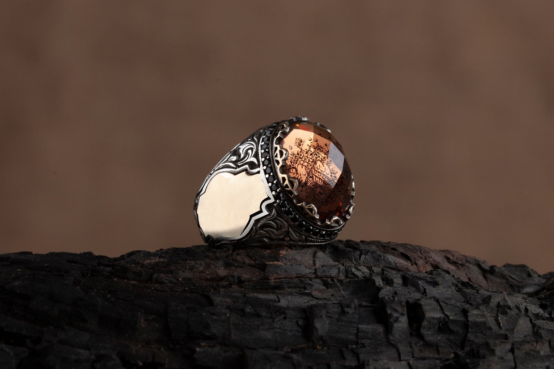 Customizable Champagne Zircon Mens Ring