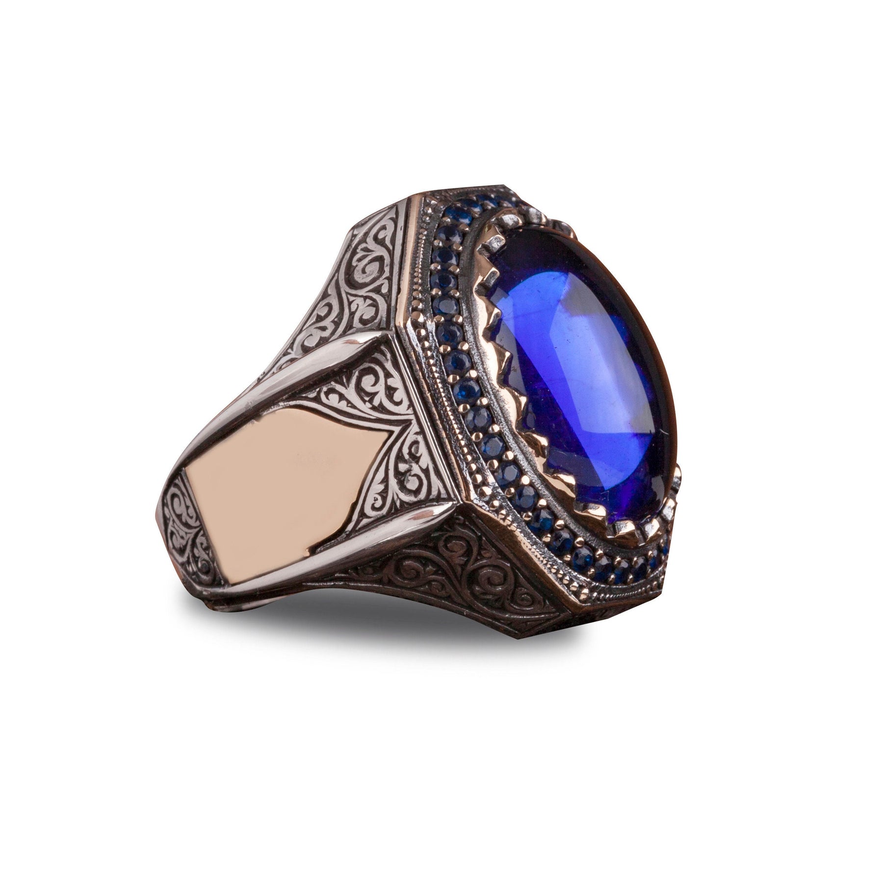 Customizable Mens Blue Silver Ring