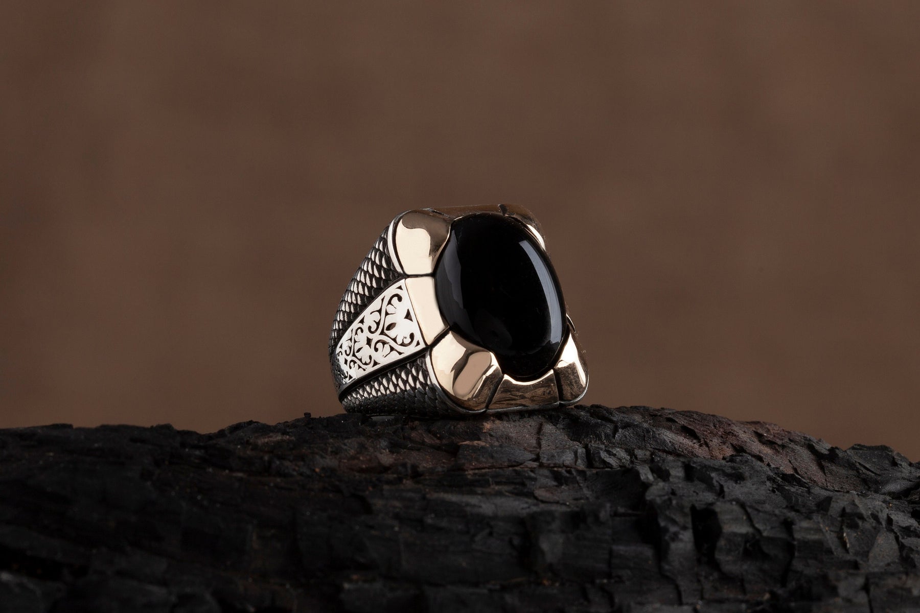 Black Amber 925 Sterling Silver Ring