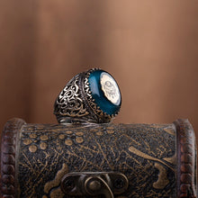 Görseli Galeri görüntüleyiciye yükleyin, Blue Amber Ottoman Silver Ring
