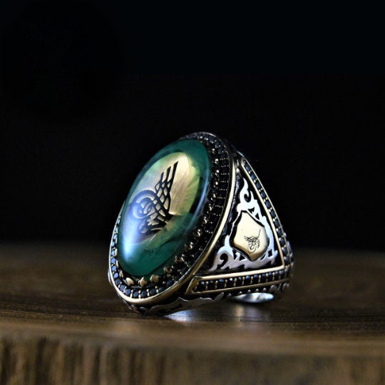 Sea Blue Amber Men Ring