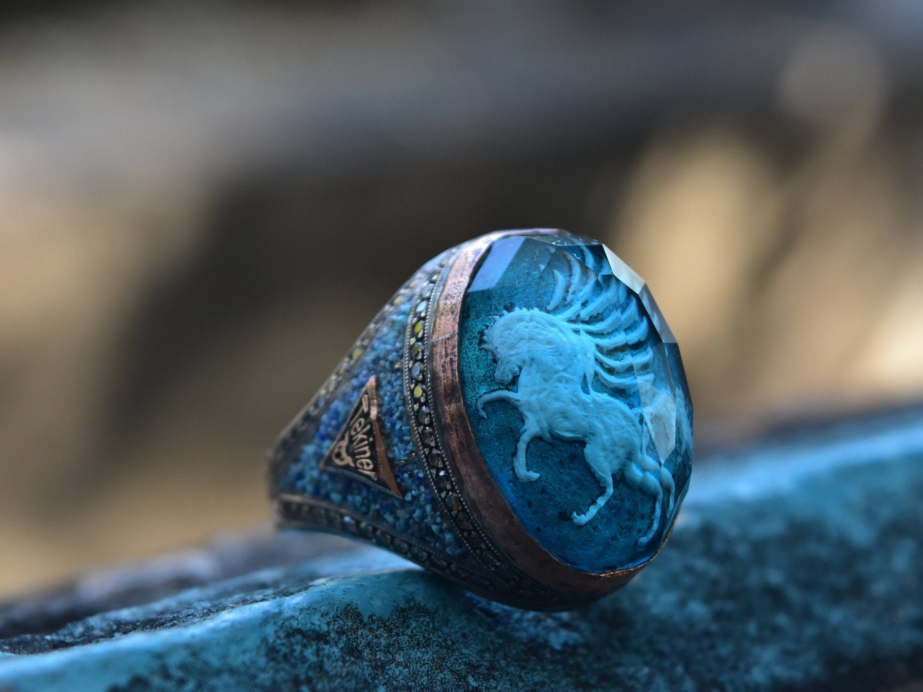 Large Stone Horse Sterling Silver Ring