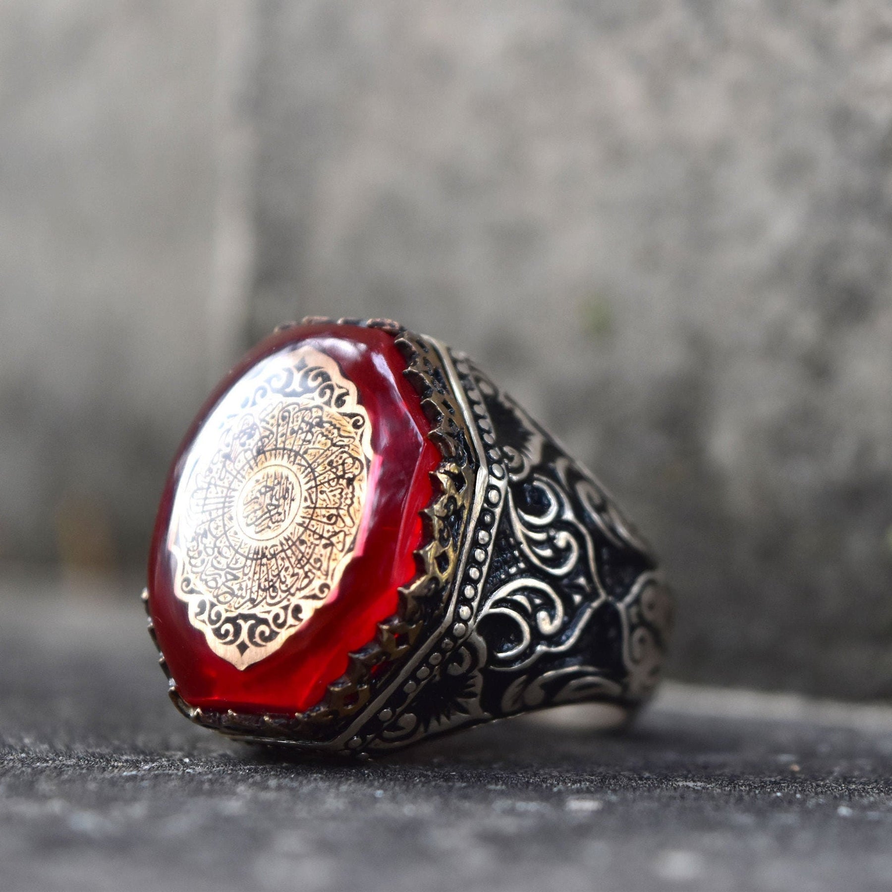 Classy Red Amber Ring Men