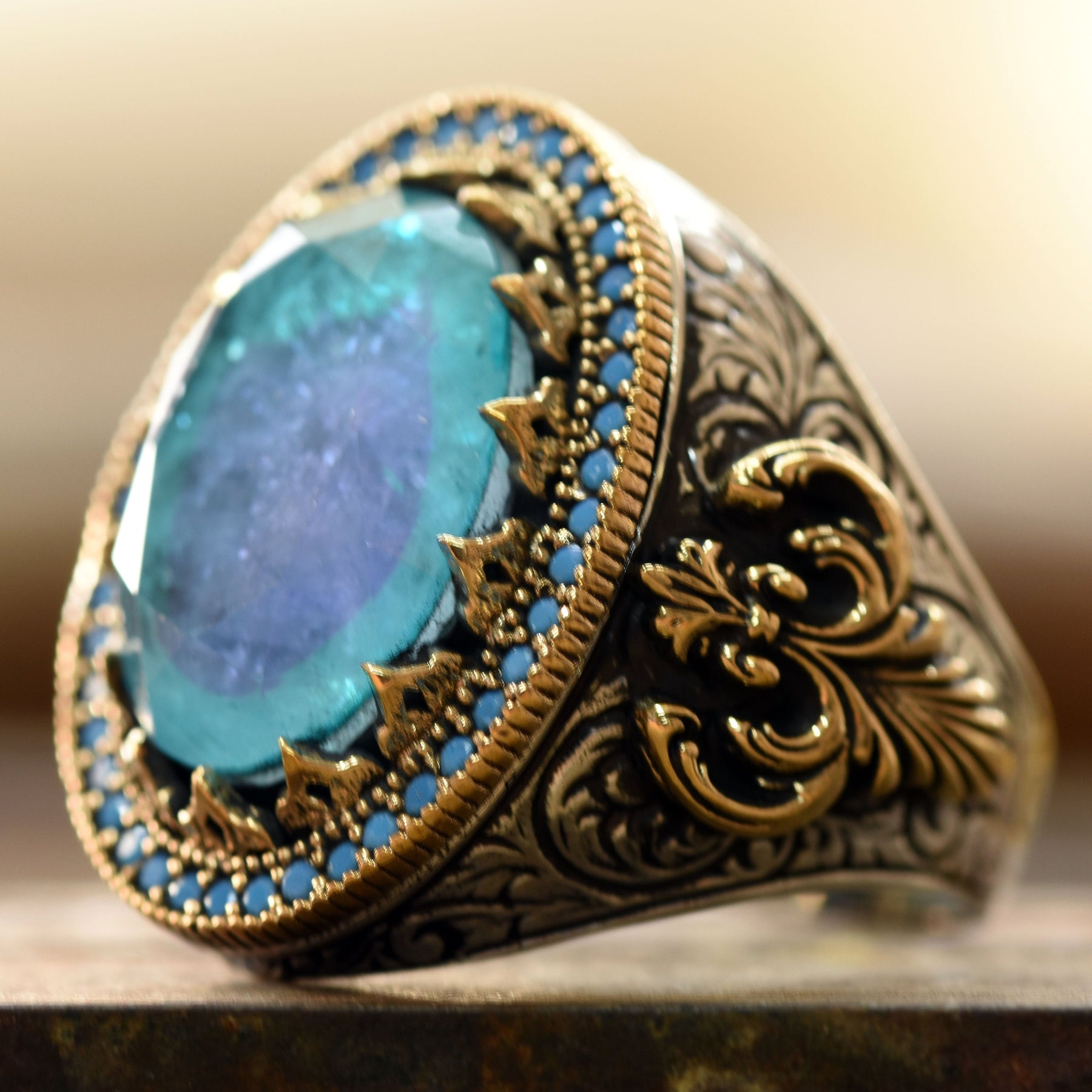 Multistone Natural Blue Paraiba Tourmaline Ring