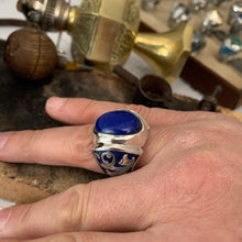 Görseli Galeri görüntüleyiciye yükleyin, Enamel Lapis Lazuli Gemstone Silver Ring Men
