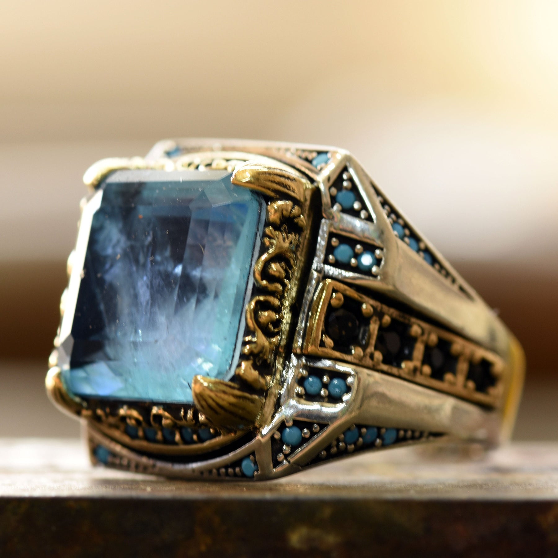 Square Cut Natural Blue Paraiba Tourmaline Ring