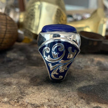 Görseli Galeri görüntüleyiciye yükleyin, Enamel Lapis Lazuli Gemstone Silver Ring Men
