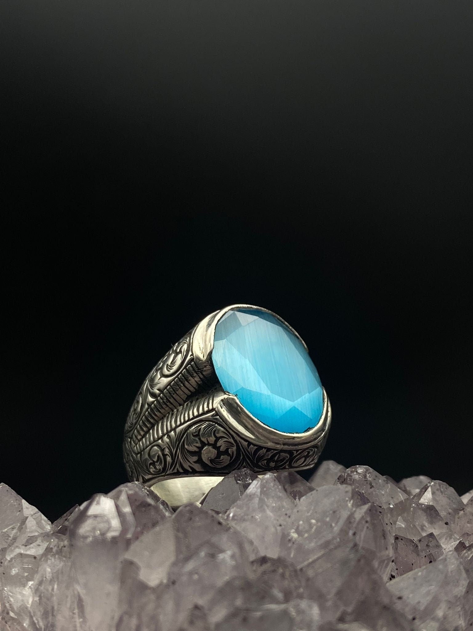 Handmade Natural Blue Paraiba Tourmaline Silver Ring