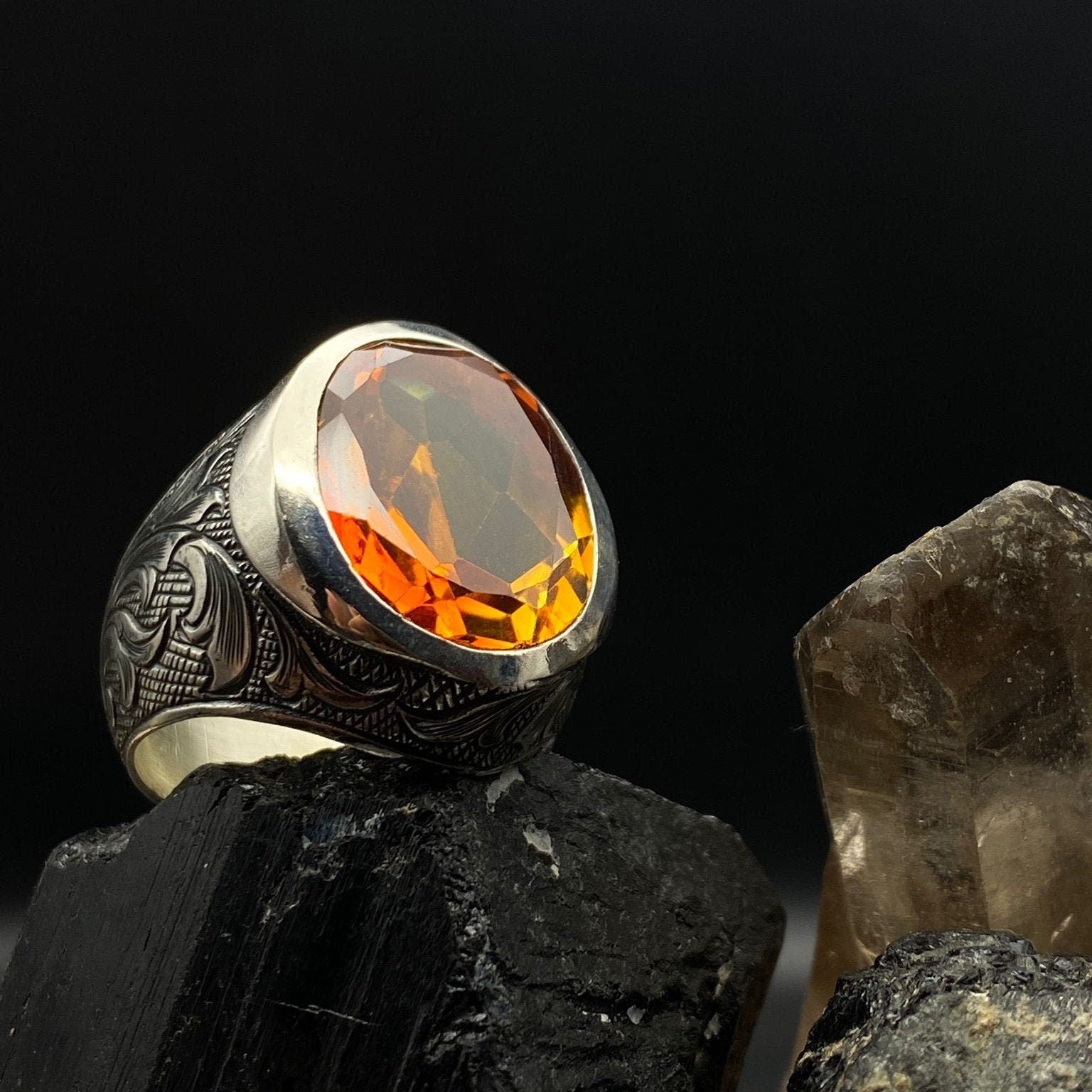 Handmade Zircon Stone Ring Men