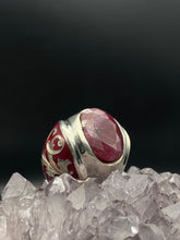 Görseli Galeri görüntüleyiciye yükleyin, Red Enamel Ruby Gemstone Silver Ring Men
