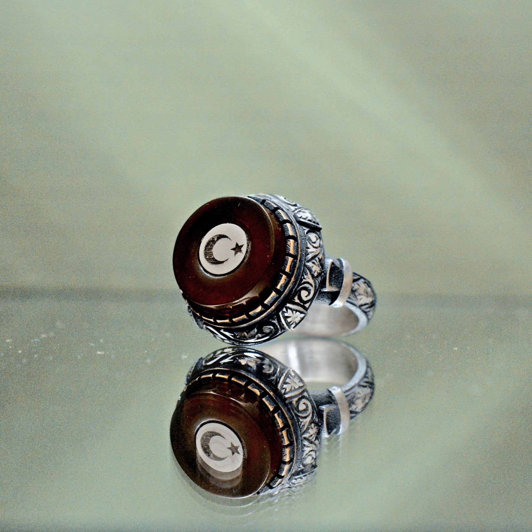 Red Amber Crescent and Star Ring