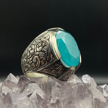 Görseli Galeri görüntüleyiciye yükleyin, Engraved Natural Blue Paraiba Tourmaline Ring
