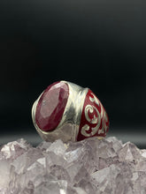 Görseli Galeri görüntüleyiciye yükleyin, Red Enamel Ruby Gemstone Silver Ring Men
