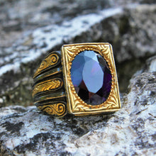 Görseli Galeri görüntüleyiciye yükleyin, Gold Plated Mens Amethyst Silver Ring
