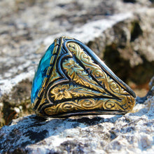 Görseli Galeri görüntüleyiciye yükleyin, Gold Plated Blue Zircon Ring For Men
