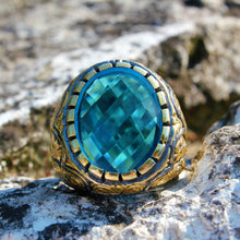 Görseli Galeri görüntüleyiciye yükleyin, Gold Plated Blue Zircon Ring For Men
