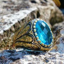 Görseli Galeri görüntüleyiciye yükleyin, Gold Plated Blue Zircon Ring For Men
