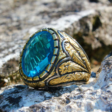 Görseli Galeri görüntüleyiciye yükleyin, Gold Plated Blue Zircon Ring For Men
