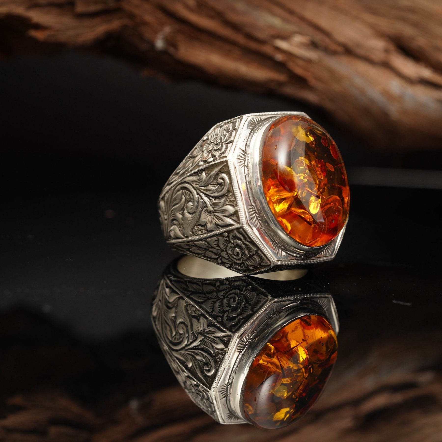 Unique Baltic Amber Gemstone Ring