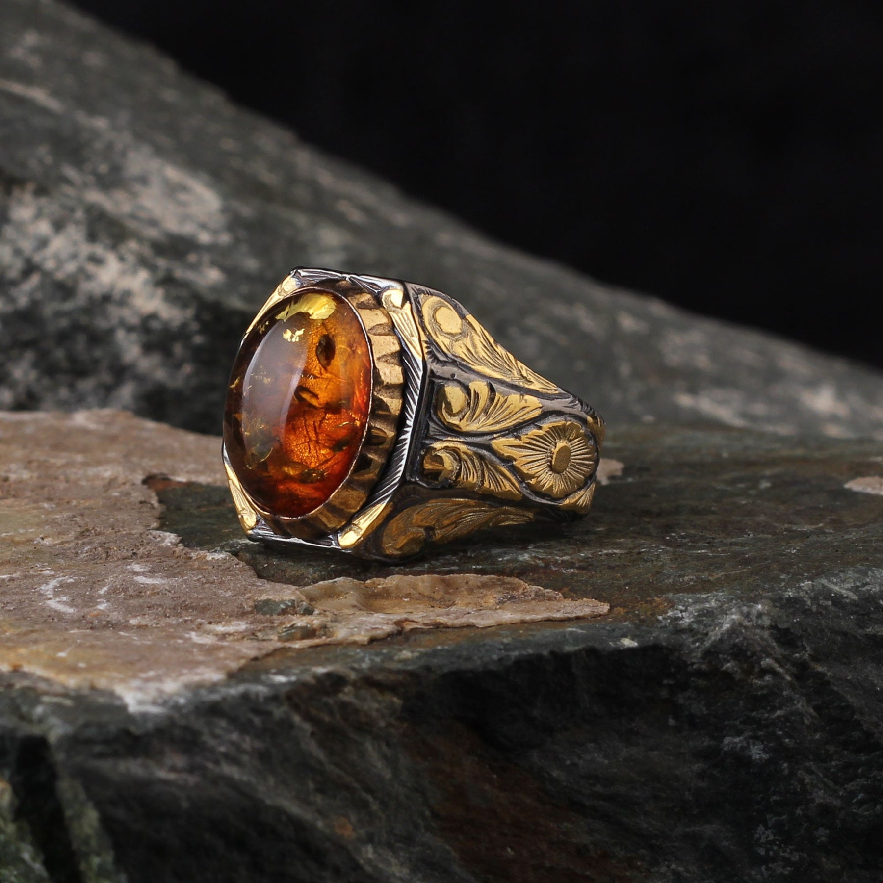 Gold Plated with Baltic Amber Silver Ring