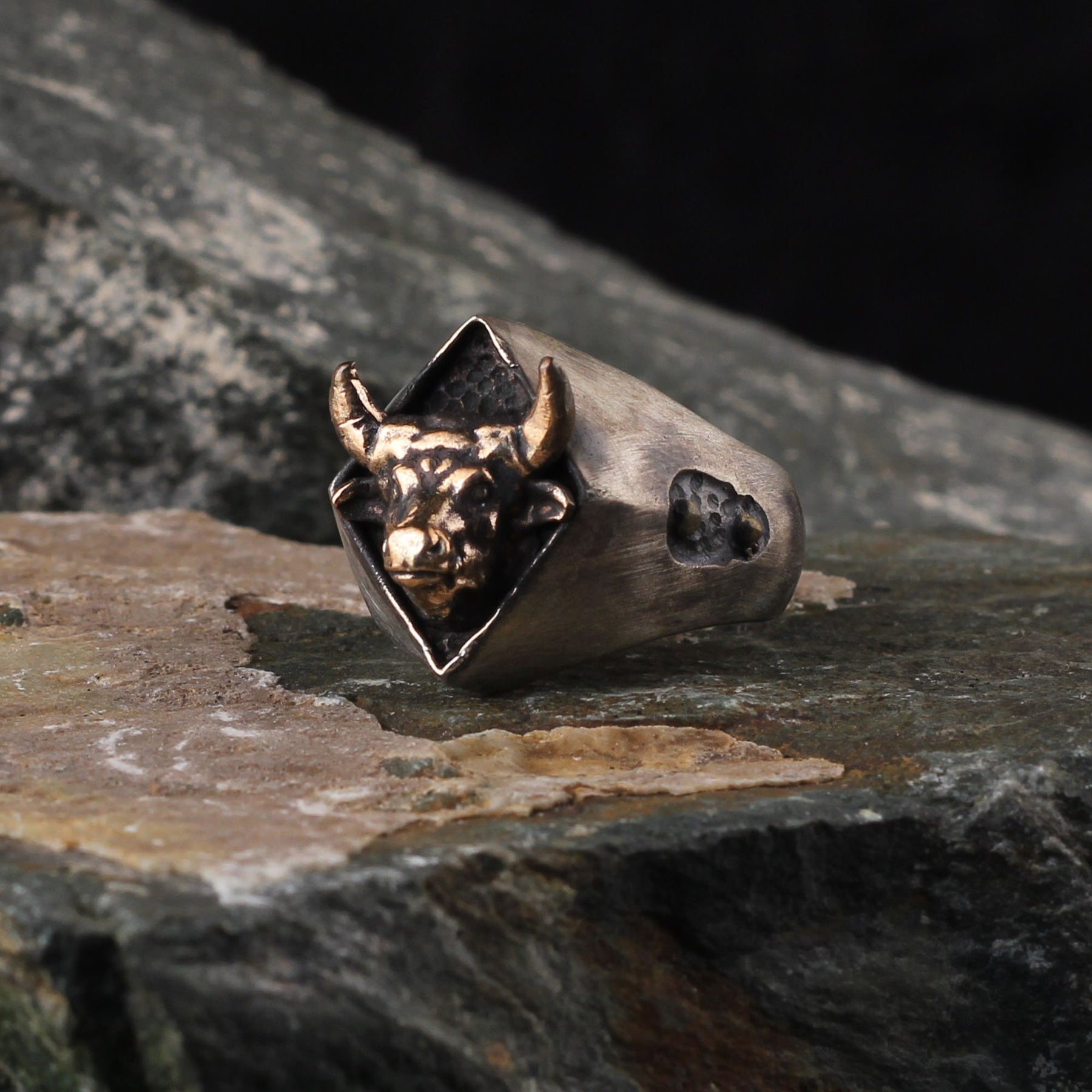 Masculine Bull Sterling Silver Ring