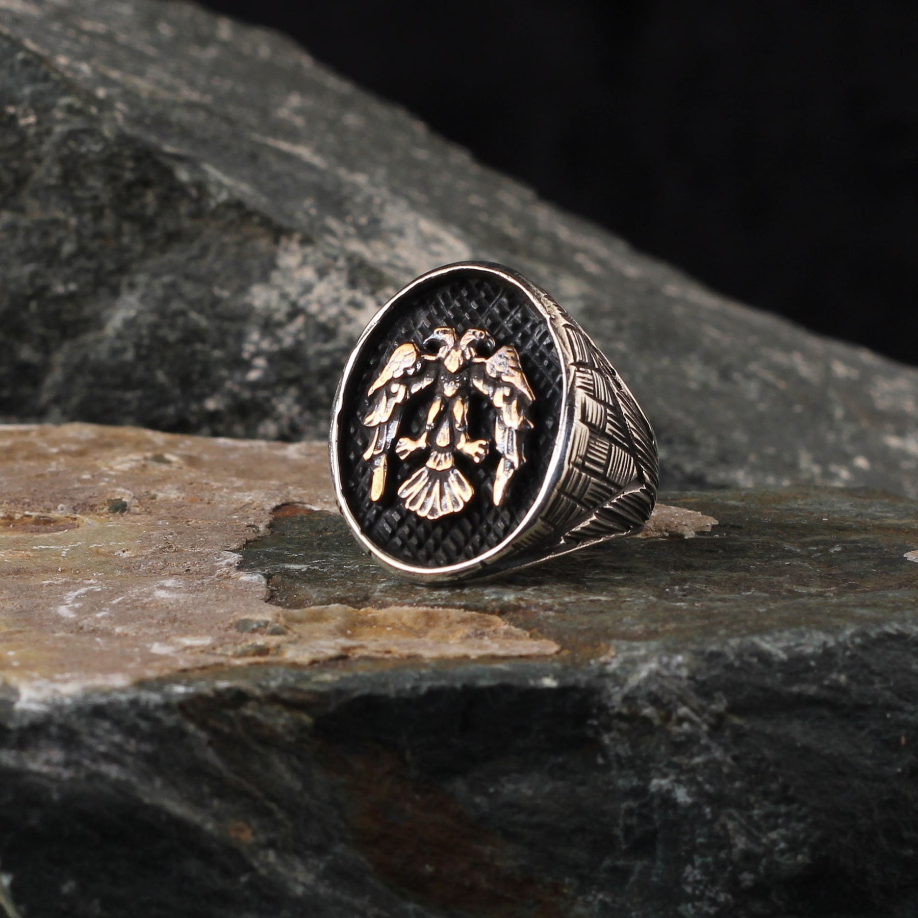 Masculine Double Headed Eagle Silver Ring