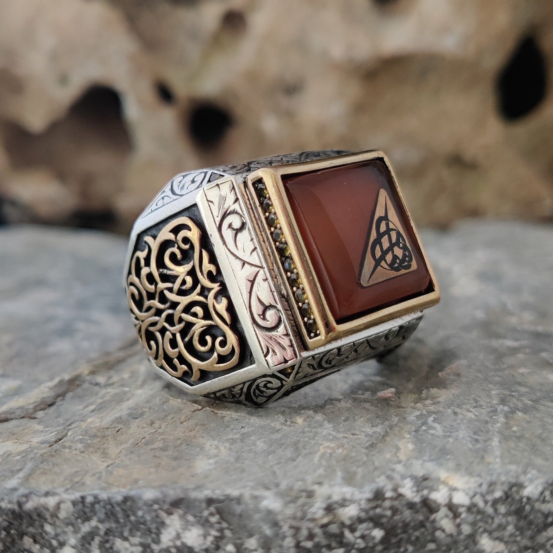 Sterling Silver Orange Amber Ring