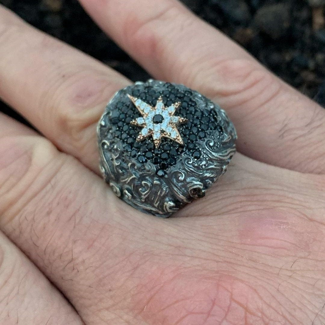 Baroque Style Pole Star Silver Ring