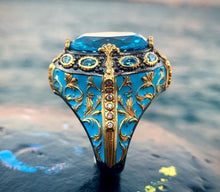 Görseli Galeri görüntüleyiciye yükleyin, Enamel Aquamarine Gemstone Silver Men Ring
