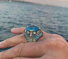 Görseli Galeri görüntüleyiciye yükleyin, Enamel Aquamarine Gemstone Silver Men Ring
