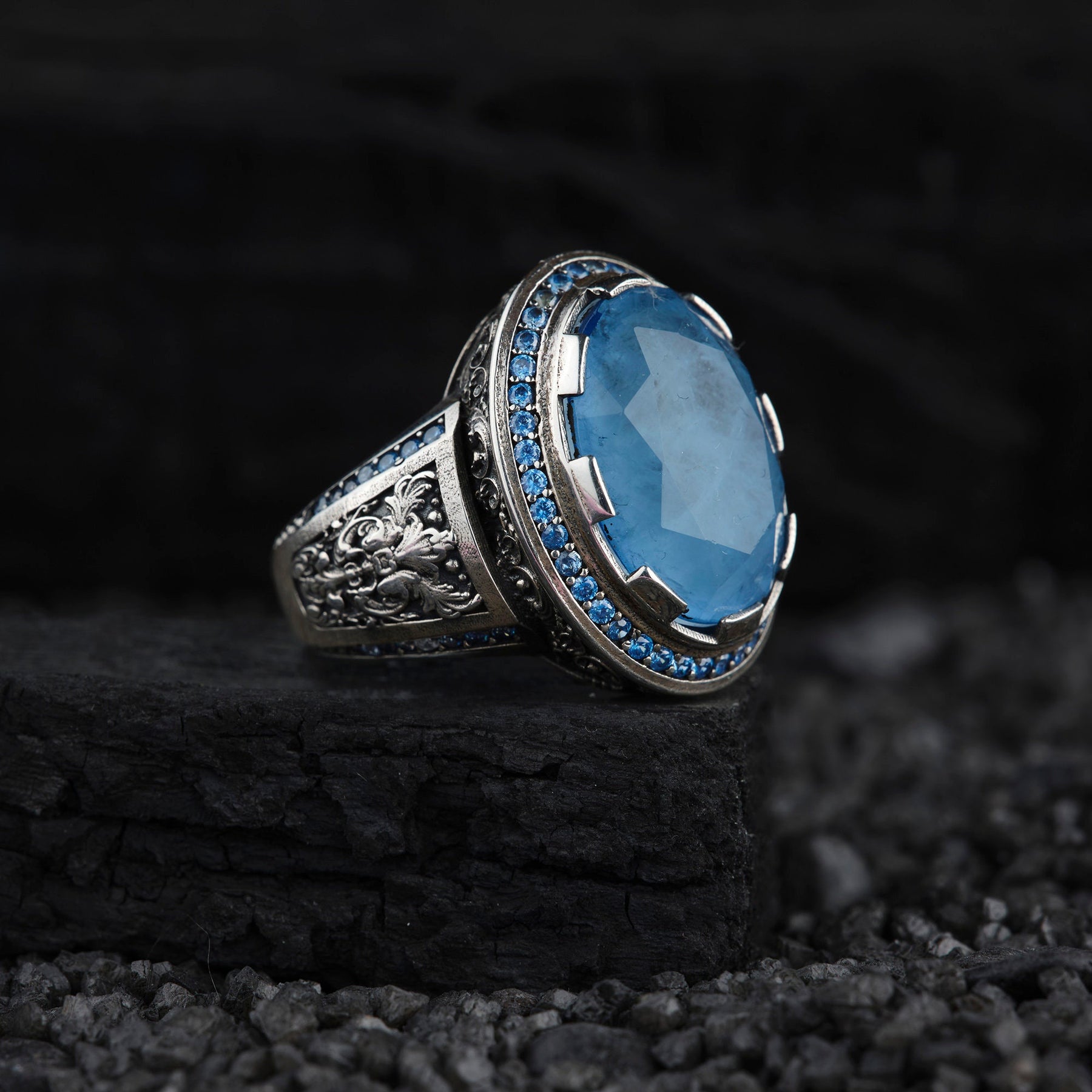 Multistone Paraiba Tourmaline Silver Ring